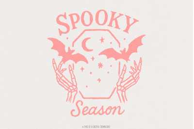 Spooky Season PNG, Skeleton Hands And Bats Halloween PNG, Pastel Witch