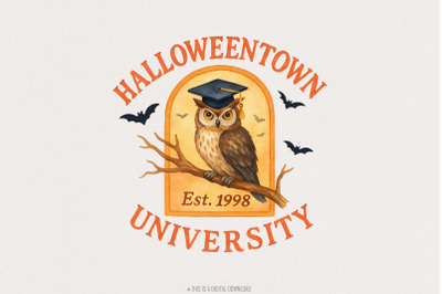 Halloweentown University Est. 1998 PNG, Owl Graduation Digital Art, Ha