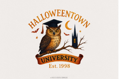 Halloweentown University Est. 1998 PNG, Owl Graduation Spooky Hallowee