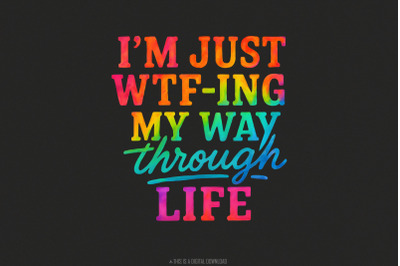 Im Just WTF-ing My Way Through Life PNG, Funny Quote Rainbow Digital D