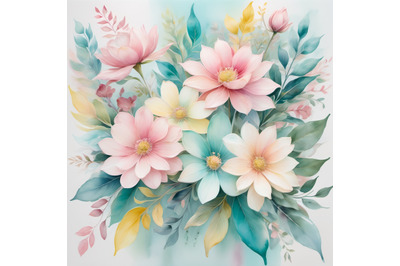 Soft, watercolor-style floral pattern featuring large blossoms in past