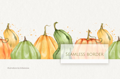 Autumn Pumpkin Seamless Border PNG