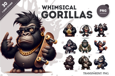 Whimsical cartoon gorillas 04. T-Shirt, PNG.