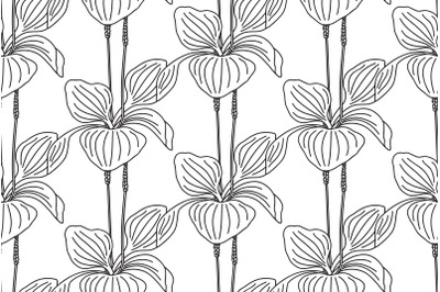 Line art botanical plantain bushes seamless pattern vector illustratio