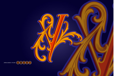 Elegant Gold Orange Y Monogram with Swirly Embellishments