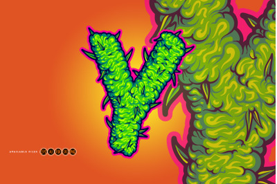 Cannabis Themed Y Letter Logo Illustrations