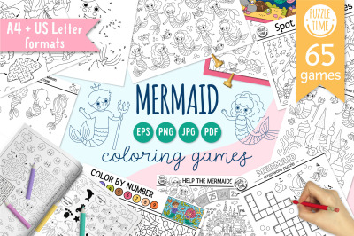 Mermaid coloring games and activities for kids
