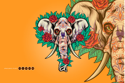 Floral Elephant Skull Dia De Los Muertos