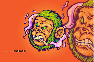 Chill Cartoon Monkey Face with Smoking Joint