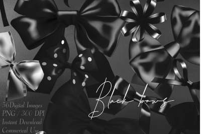 56 Black Satin Bows and Ribbons Digital Images