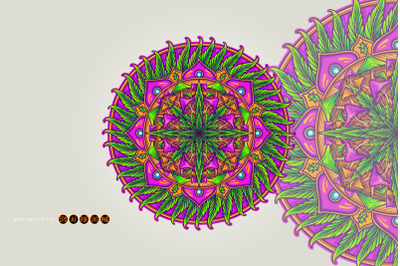 Intricate Mandala Featuring Cannabis Leaves and Geometric Shapes