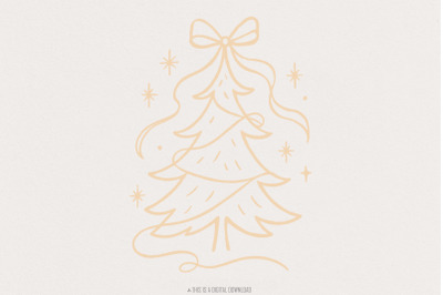Elegant Ribbon Christmas Tree PNG, Minimalist Holiday Art Download, Ha
