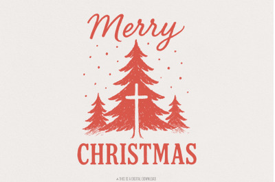 Merry Christmas PNG, Christian Christmas Tree Cross Digital Download,
