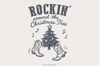 Rockin Around the Christmas Tree PNG, Retro Christmas, Western Holiday