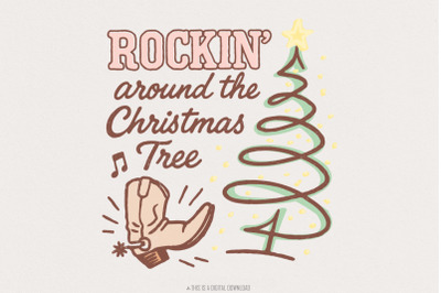 Rockin Around The Christmas Tree PNG, Western Christmas Tree PNG, Cowb