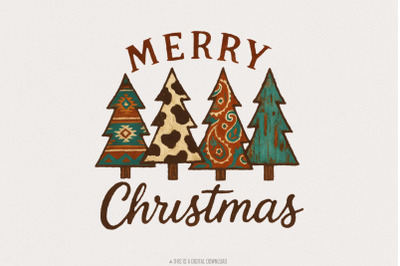 Merry Christmas PNG, Rustic Boho Christmas Trees PNG, Vintage Holiday,