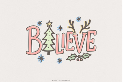Believe Christmas PNG, Holiday Png, Festive Winter Cheer Design, Subli