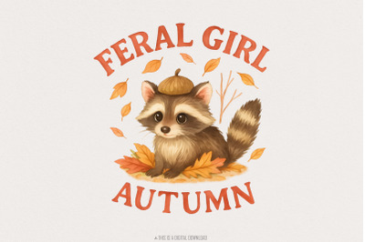 Feral Girl Autumn PNG&2C; Cute Raccoon With Acorn Hat PNG&2C; Cozy Fall Leav