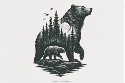 Bear Forest PNG Digital Download, Wilderness Wildlife PNG, Forest Bear