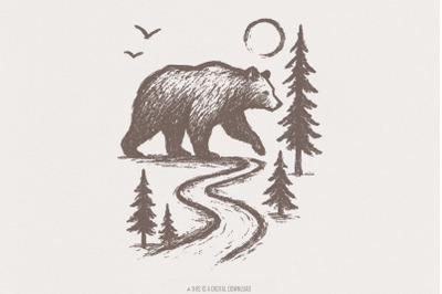 Bear In Forest Path PNG, Wilderness Animal PNG Download, Rustic Nature