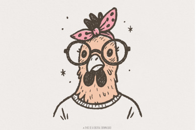Funny Chicken Glasses PNG, Quirky Chicken PNG Digital Download, Farm A