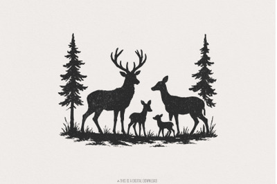 Deer Family PNG, Woodland Forest Nature PNG, Vintage Wildlife Design f