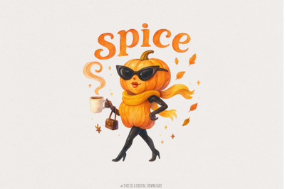 Spice Pumpkin Fall PNG, Pumpkin Lady Coffee PNG, Cute Fall Aesthetic P