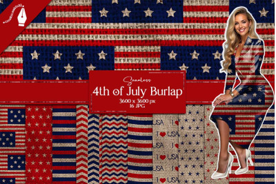 4th of July Burlap Textures, Seamless Jute Digital Paper, Patriotic Ba