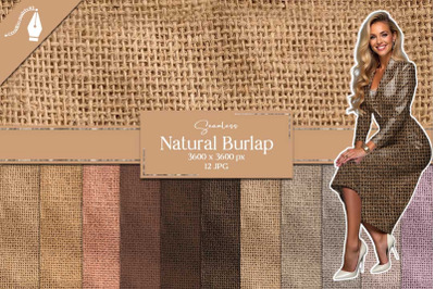 Natural Burlap Textures, Neutral Seamless Jute Digital Paper, Earth Co