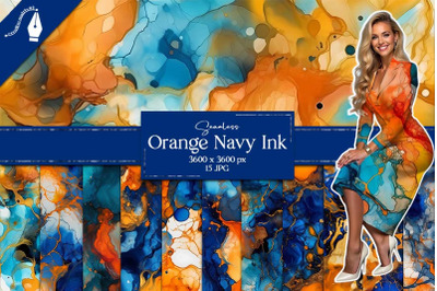 Orange Navy Alcohol Ink Seamless Textures Digital Paper