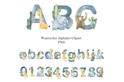 Watercolor alphabet with animals.