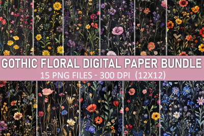 Gothic Floral Digital Paper Bundle