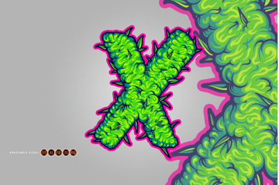 Weed Green X Letter Handdrawn Illustrations