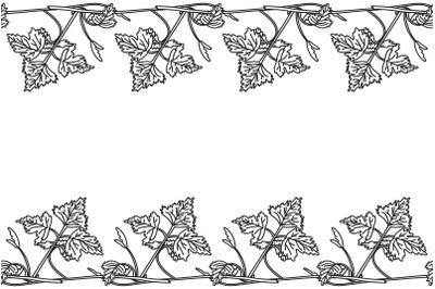 Line art botanical floral horizontal seamless border with grapevine