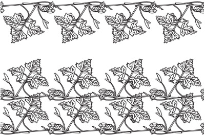 Line art botanical floral horizontal seamless border with grapevine