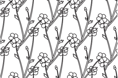 Line art botanical floral meadow seamless pattern vector illustration