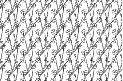 Line art botanical floral seamless pattern vector illustration