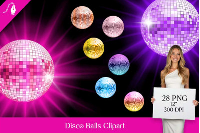 Disco Balls Clipart PNG Bundle  28 Retro Graphics with Light Bursts &amp;