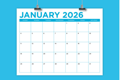 2026 Bold COLOR 8.5 x 11 Inch Calendar Template