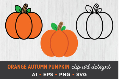 Simple Autumn Orange Pumpkin Clip Art Set