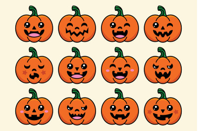 Happy Orange Pumpkin Jack OLantern Clip Art Set