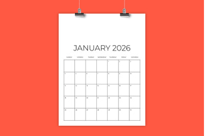 2026 Vertical 8.5 x 11 Inch Calendar Template