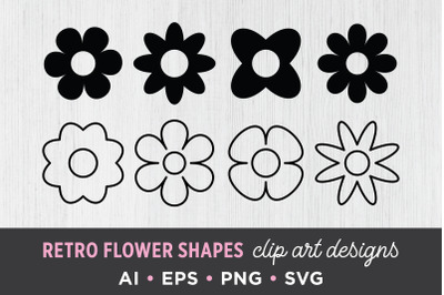 Retro Flowers Clip Art Set