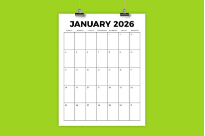 2026 Vertical Bold 8.5x11 Inch Calendar