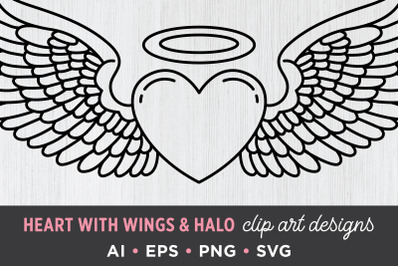 Heart with Wings and Halo Clip Art