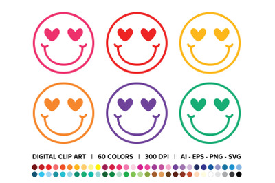 Happy Face With Heart Eyes Clip Art Set