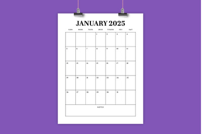 2025 Vertical 8.5x11 Inch Calendar Template
