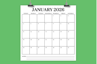 2026 Square 12 x 12 Inch Serif Calendar