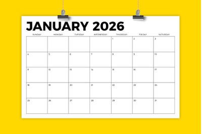 2026 Bold 11 x 17 Inch Calendar Template