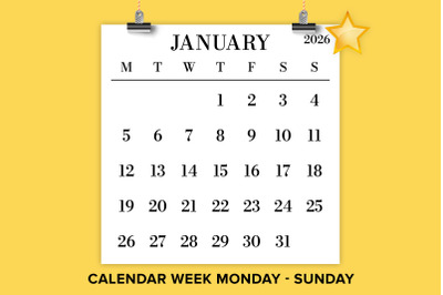 2026 12x12 Large No. Mon-Sun Calendar
